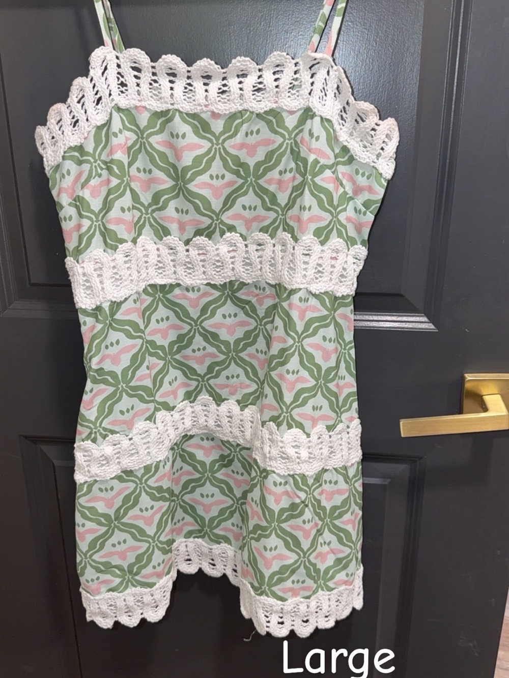 Crochet-Trim Mini Sundress in Green & Pink